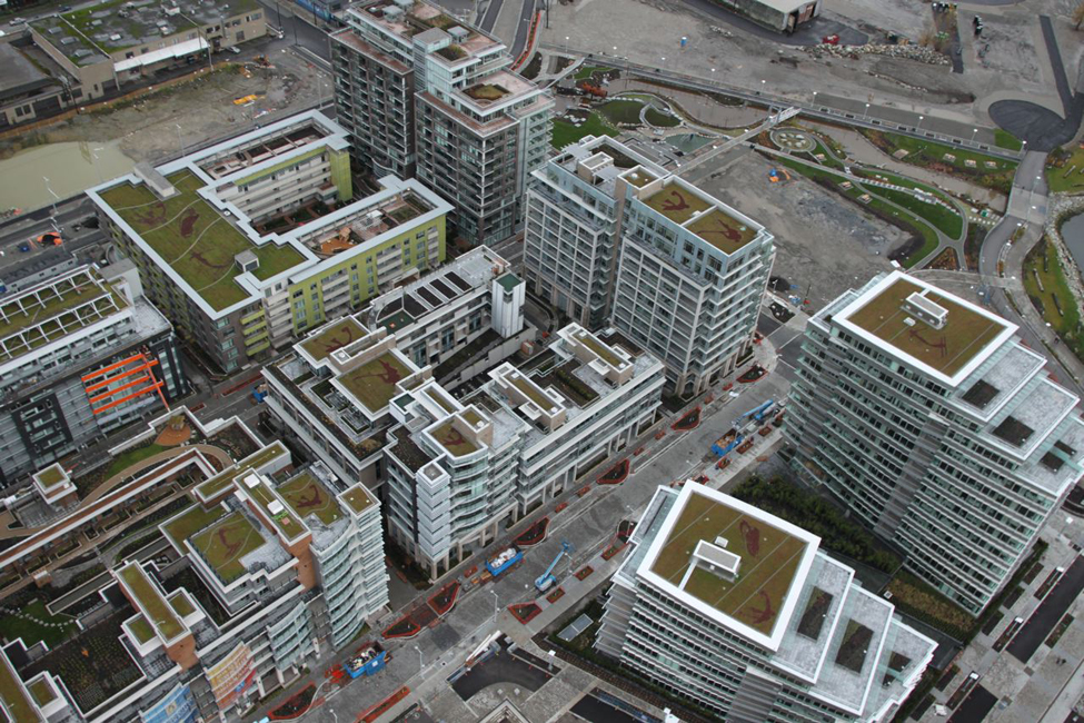 Arial photo of the South East False Creek development